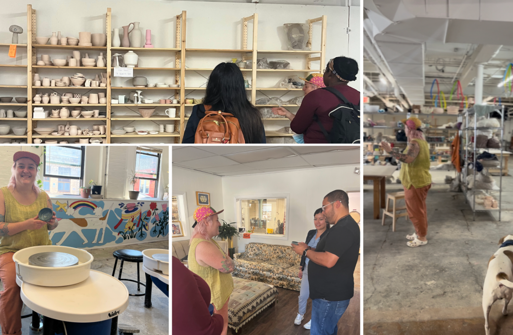 collage of photos of a pottery studio