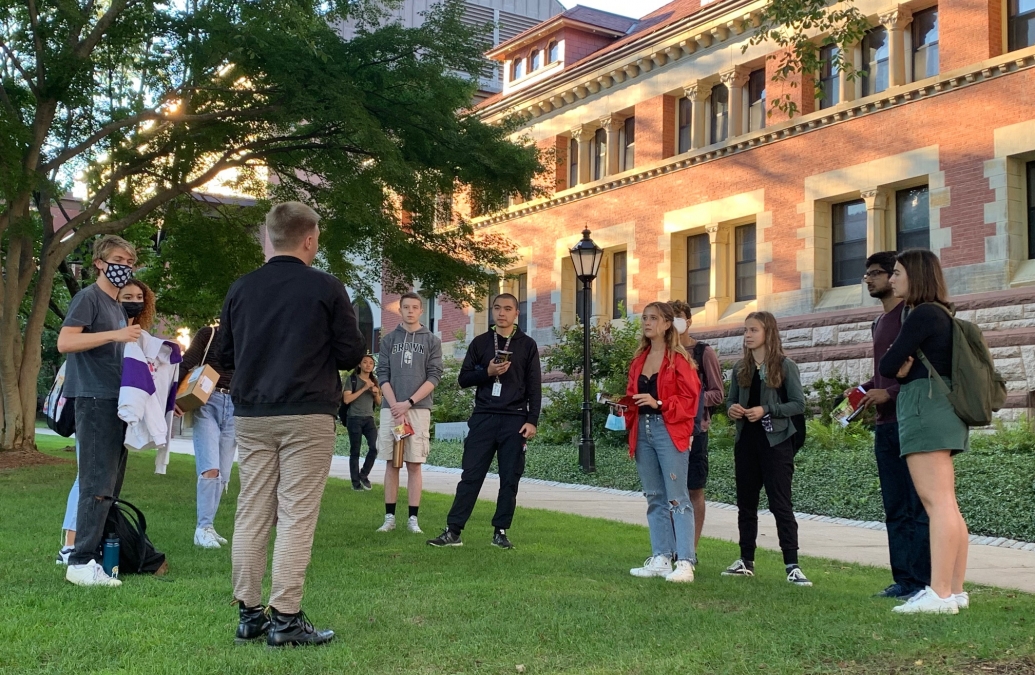 Brown University students on a walking tour