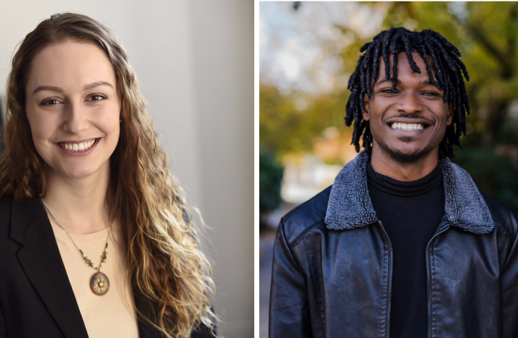 photo collage of two people headshots of smiling students