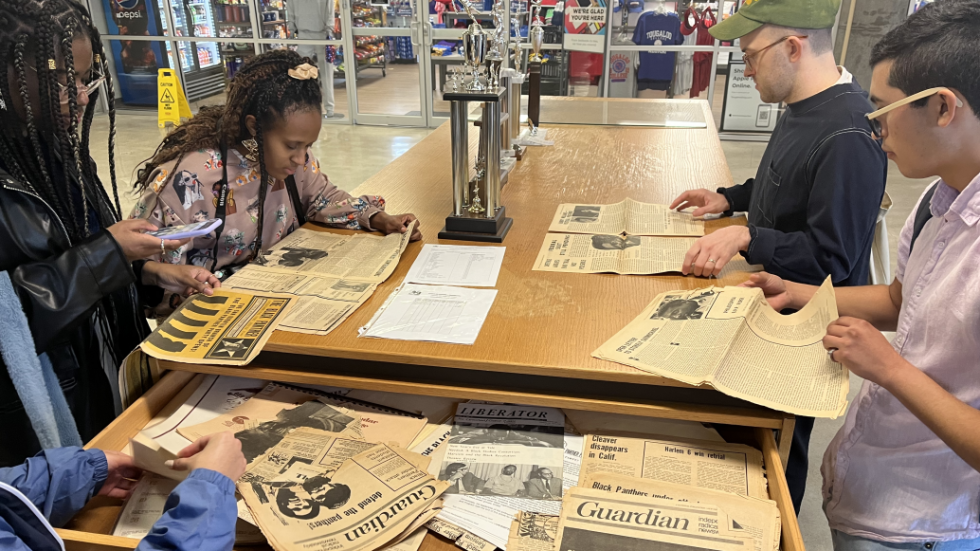 Students examining archives at Tougaloo College